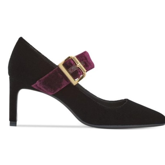 SALE! ✅ DKNY Mary Jane 'Ester' Pumps 9 ~ Black Velvet Burgundy Strap ✨ BNIB - Picture 9 of 17